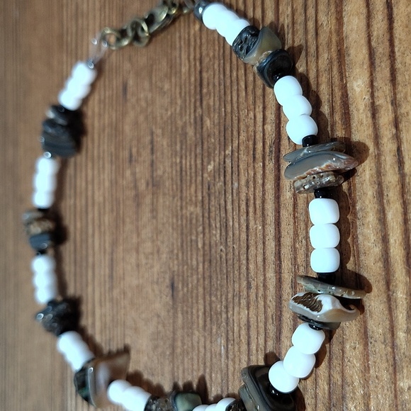 White and Black Beaded Bracelet,  Handmade Men's Bracelet - Picture 4 of 6